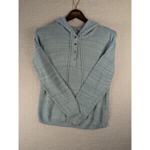 RuffHewn Mens XL Light Blue Textured Knit Henley Hoodie Space Dye Pullover‎